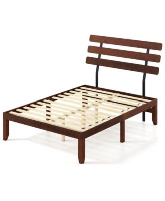 Full Size Bed Frame 15.5 Inch Solid Wood Platform Bed with Retro Headboard