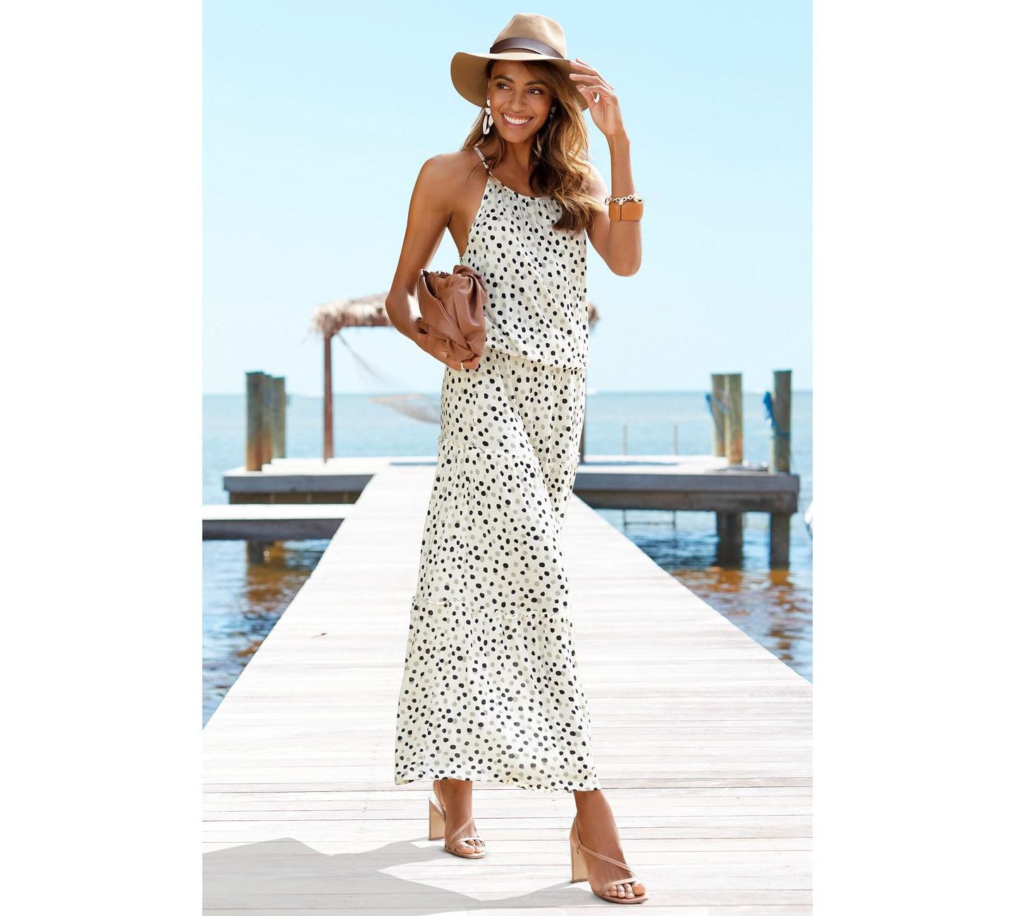 Женское платье Lascana Polka-Dot Tiered High-Neck Maxi, цвет: Белый разноцветный — фото 2