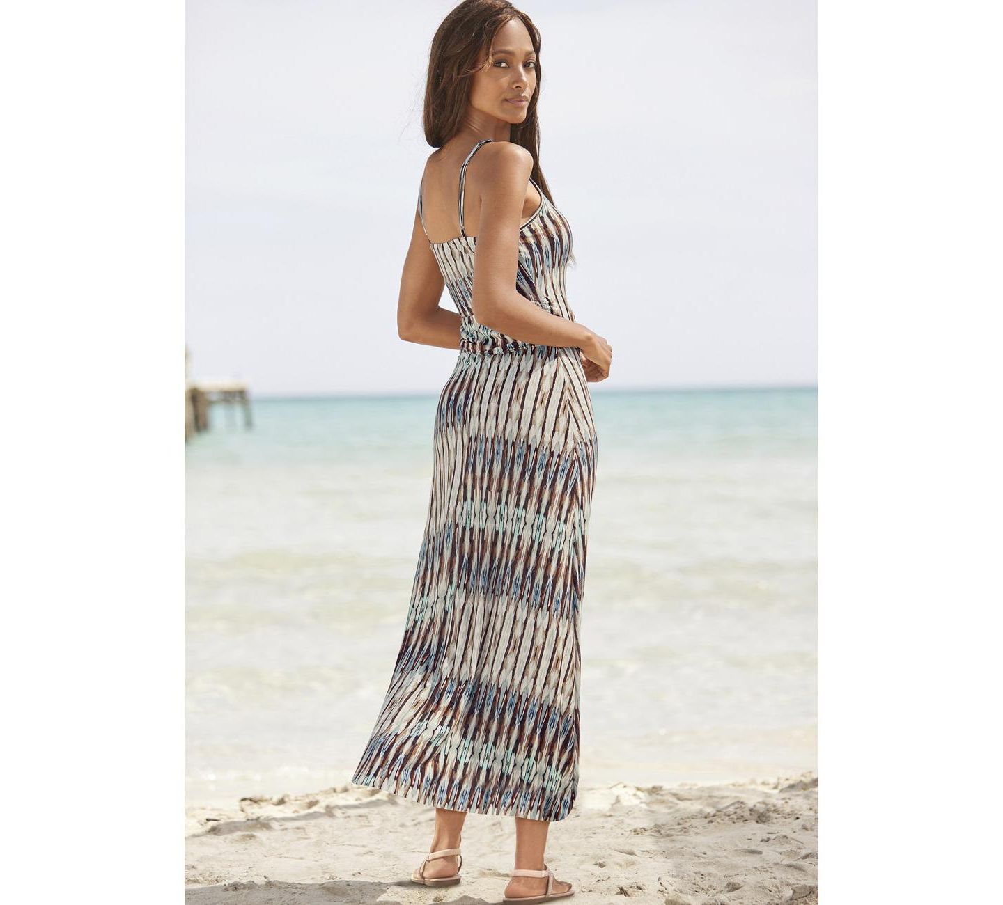 Женское платье Lascana Printed Side-Slit Scoop Neck Maxi, цвет: Разноцветный с принтом — фото 3