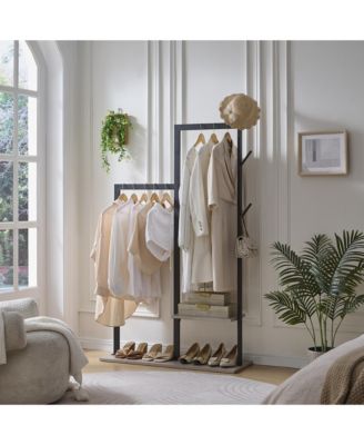 Freestanding Coat Rack with Storage Shelves and Hooks, Hall Tree Entryway Organizer