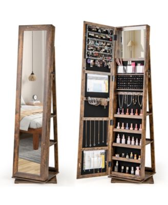 360degree(s) Swivel Jewelry Armoire Standing Jewelry Organizer with Full Length Mirror and Back Shelves