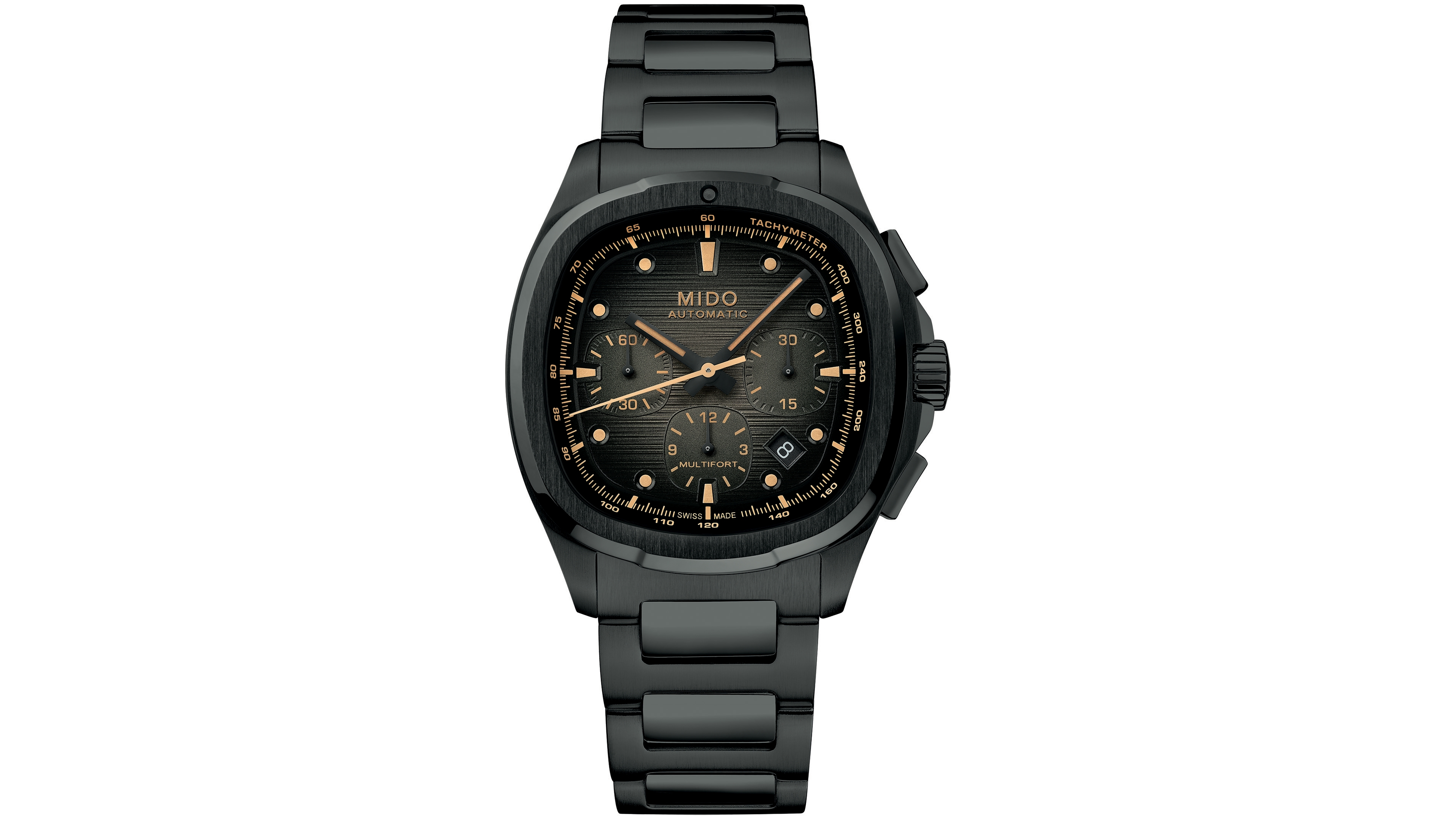 Mido Men's Swiss Automatic Chronograph Multifort Tv Black Stainless Steel Watch, 42mm