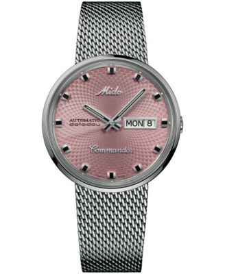 Unisex Swiss Automatic Commander 1959 Day/Date Silver Stainless Steel Milanese Mesh Bracelet Watch 37mm