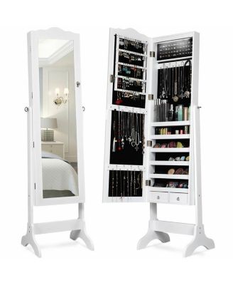 14 LED Jewelry Armoire Cabinet with Full Length Mirror and 4 Tilting Angles