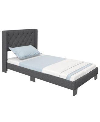 Twin Full Queen Size Upholstered Platform Bed with Button Tufted Headboard Twin Size