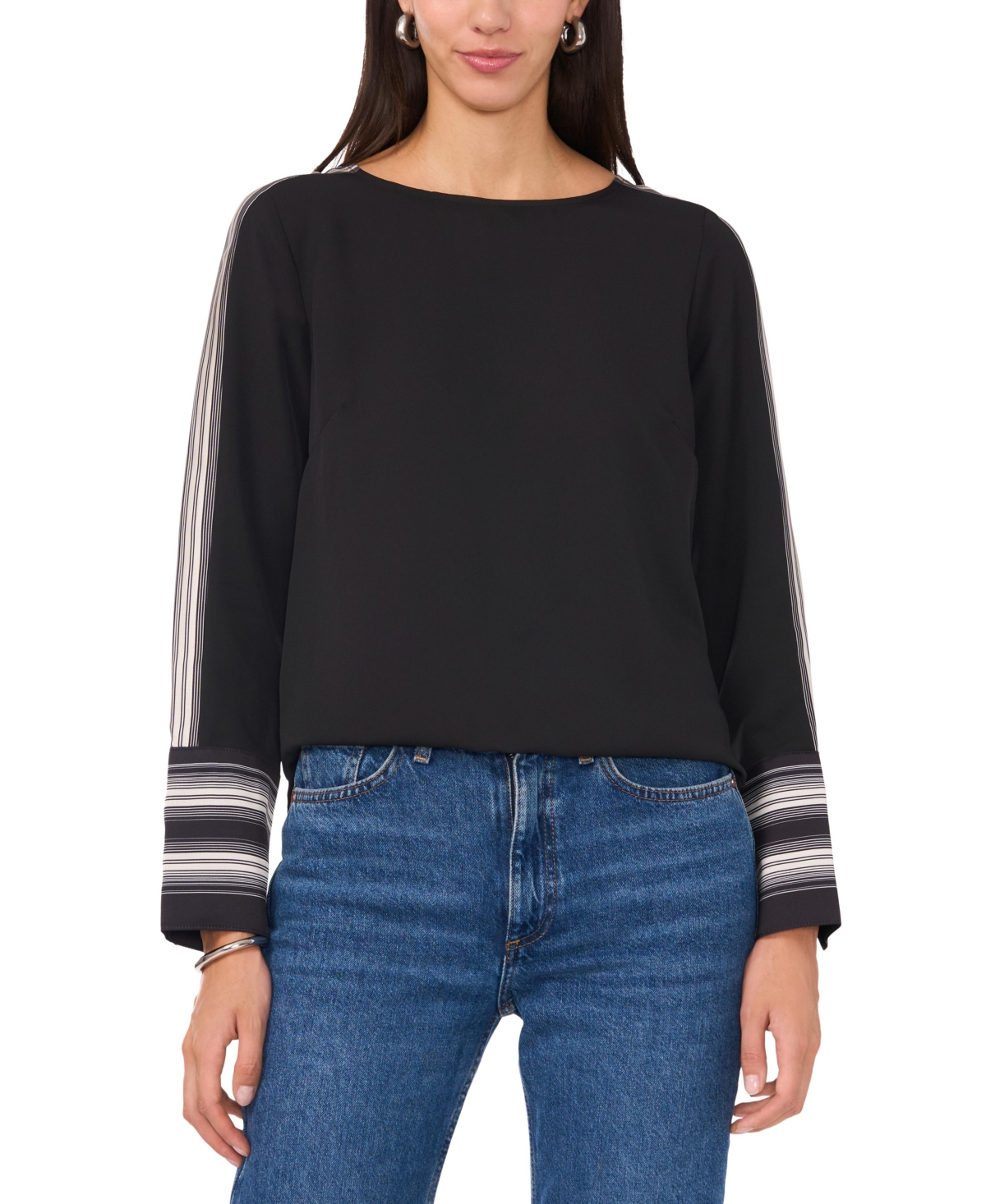 Vince Camuto Women's Striped-Trim Extended-Cuff Top