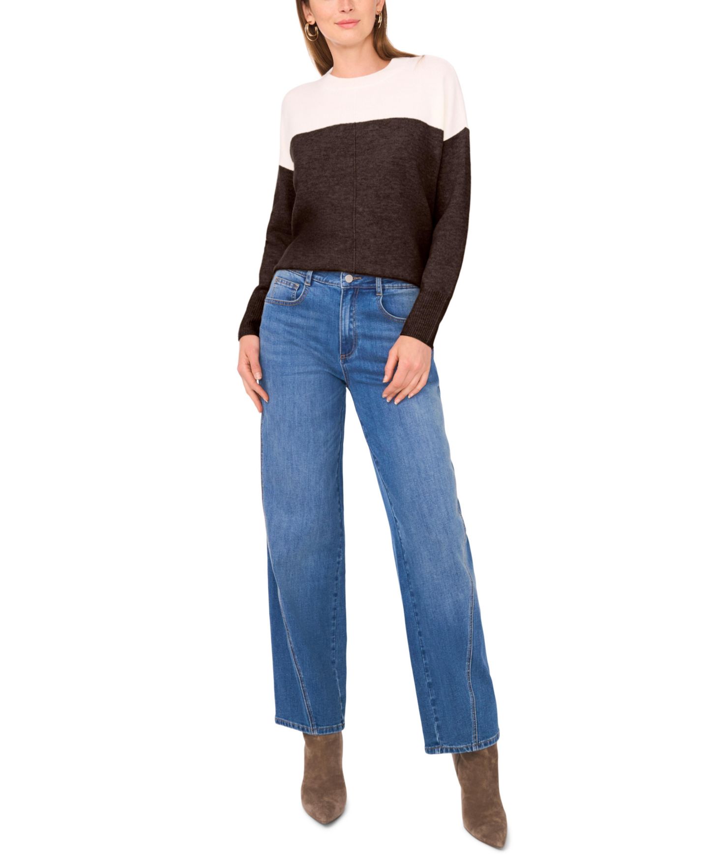 Женский свитер Vince Camuto Cozy Extended Shoulder Color Blocked, цвет: Шоколадный — фото 2