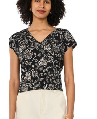 Women's Short-Sleeve Floral-Print V-Neck T-Shirt