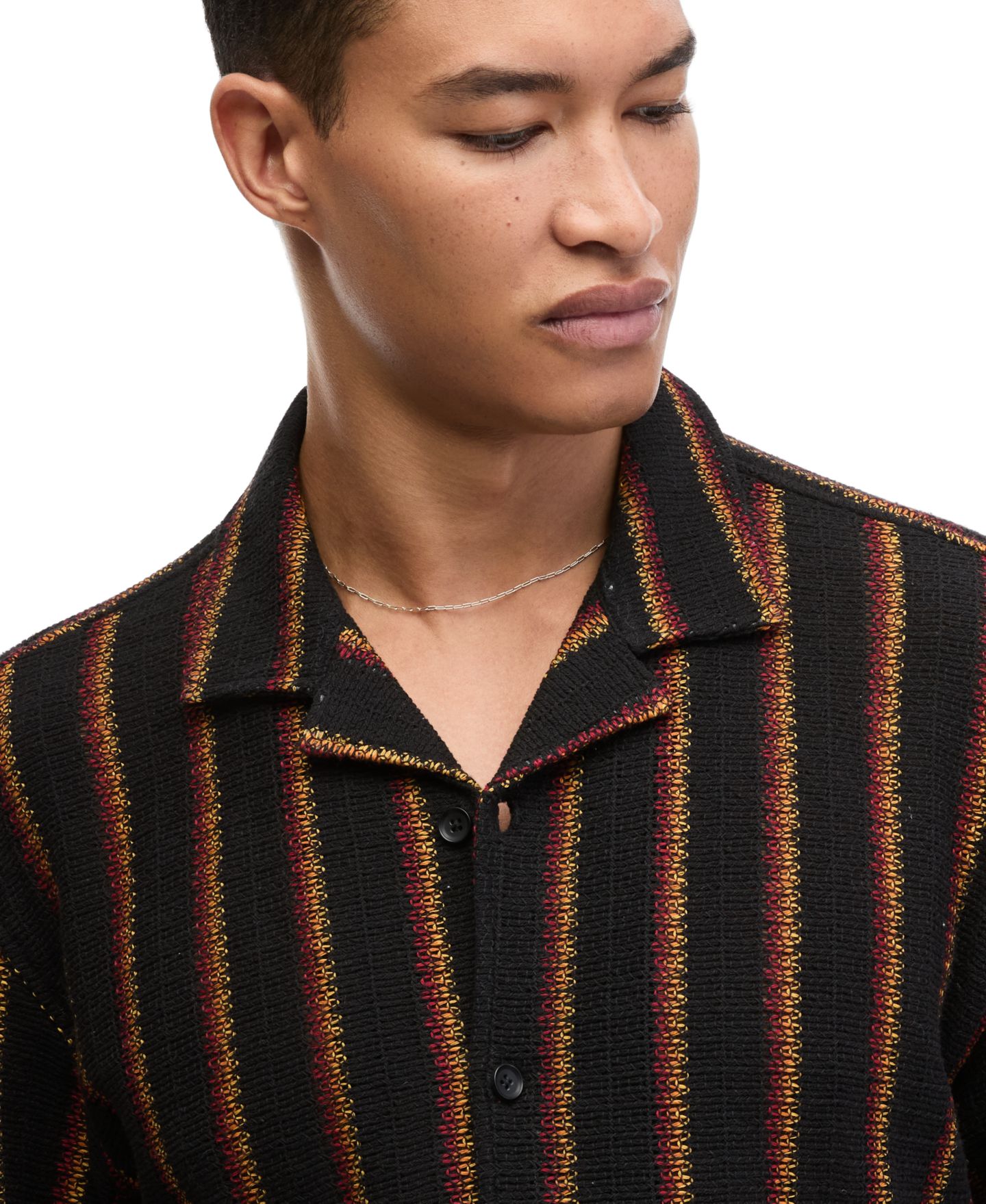 Мужская рубашка Mode of One Camp Collar Stripe Crochet Short-Sleeve, цвет: Глубокий чёрный — фото 3