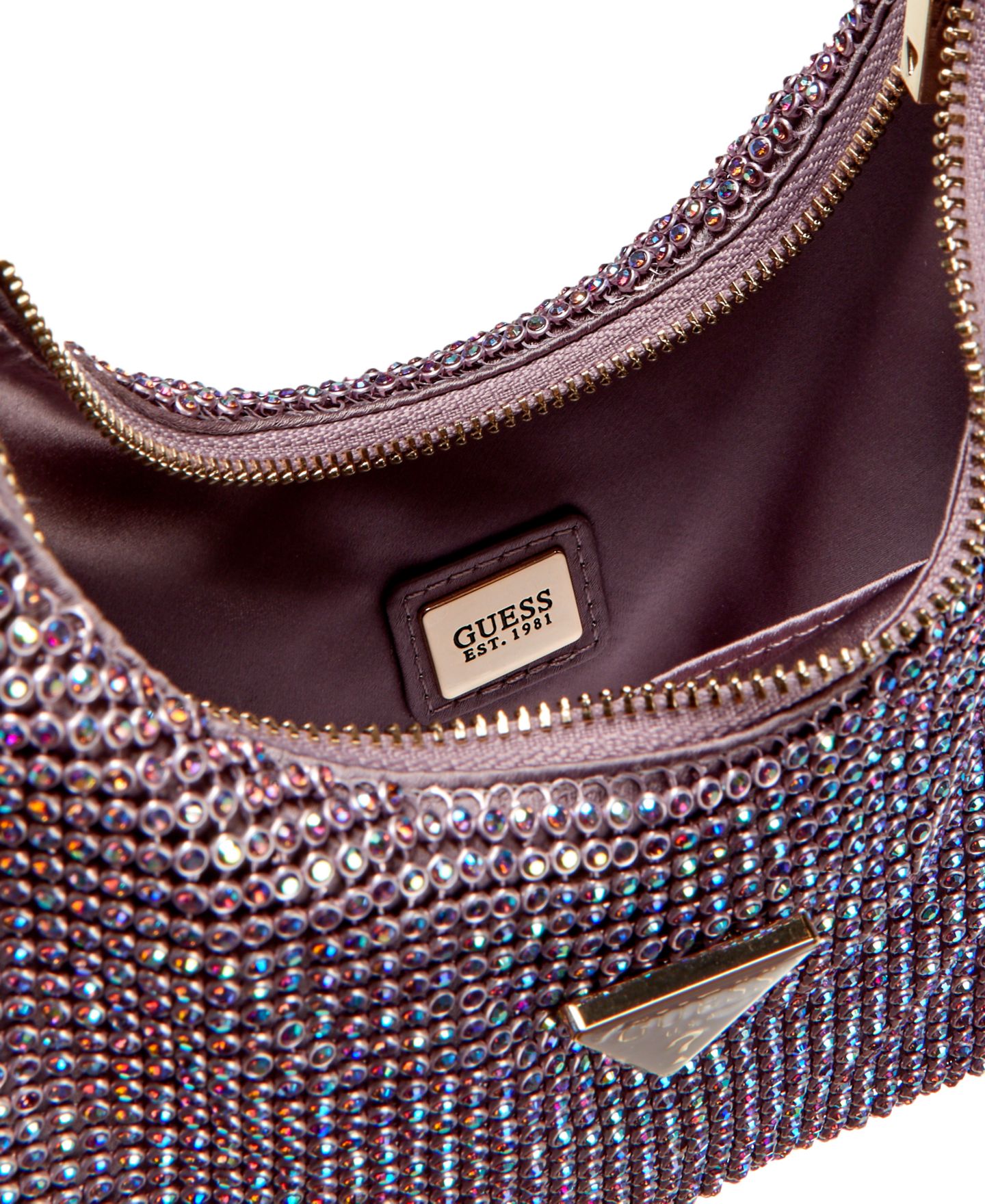 Женская сумка GUESS Jewels Small Rhinestone-Embellished Shoulder Handbag, цвет: Аметистовый — фото 3