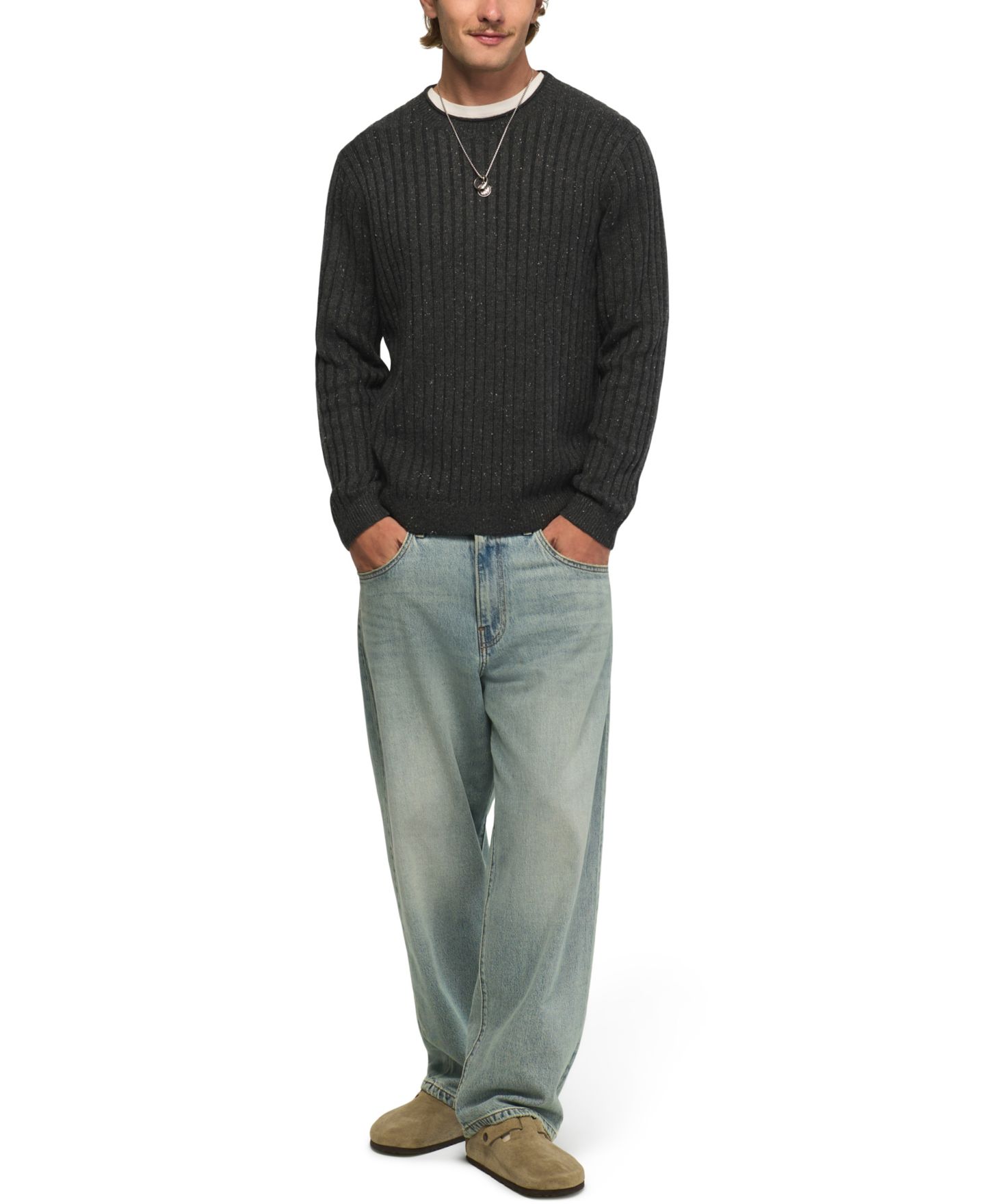 Мужской свитер Lucky Brand Donegal Crewneck Regular-Fit, цвет: Угольный серый меланжевый — фото 2
