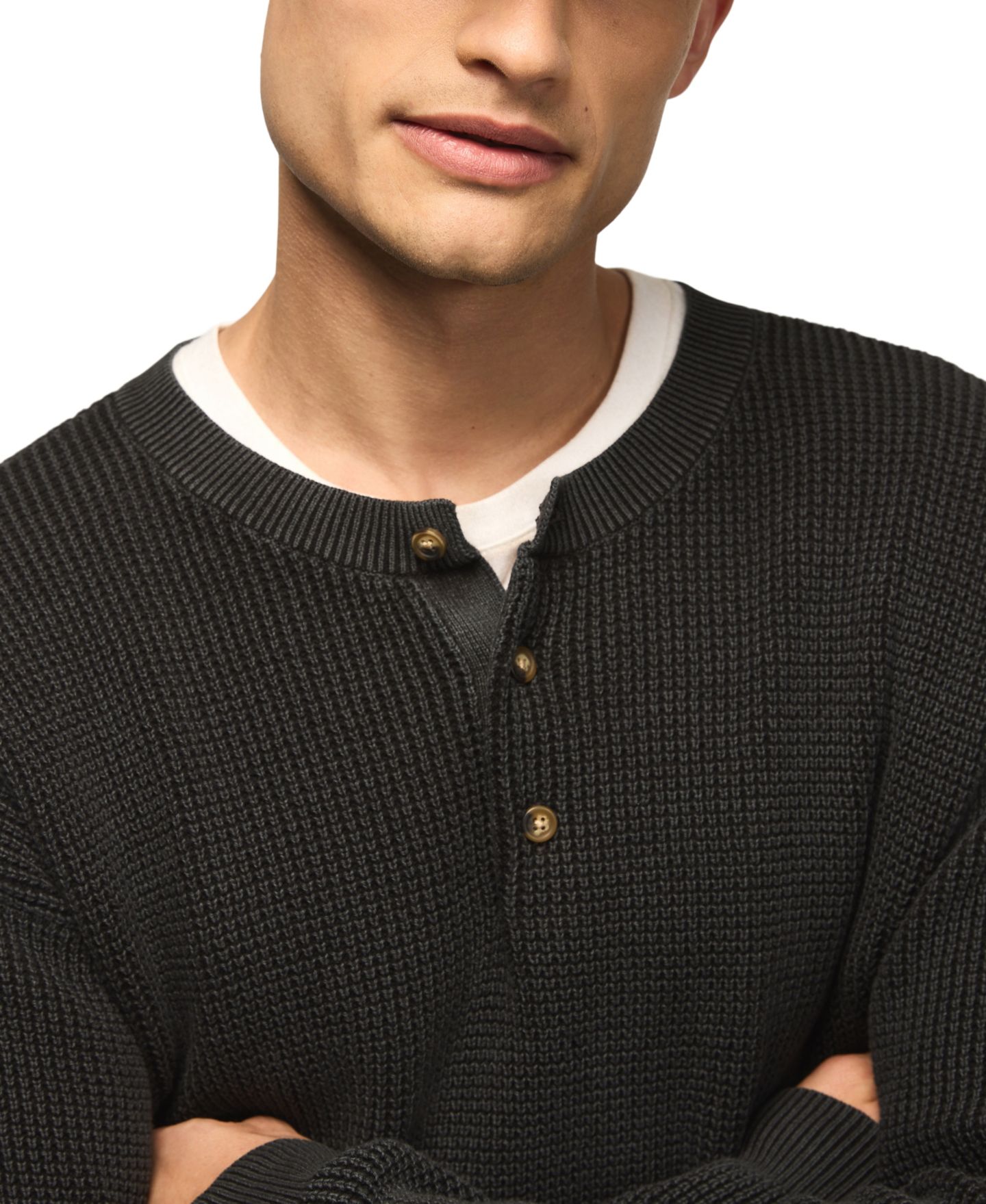 Мужской свитер Lucky Brand Washed Waffle-Knit Henley, цвет: Caviar — фото 3
