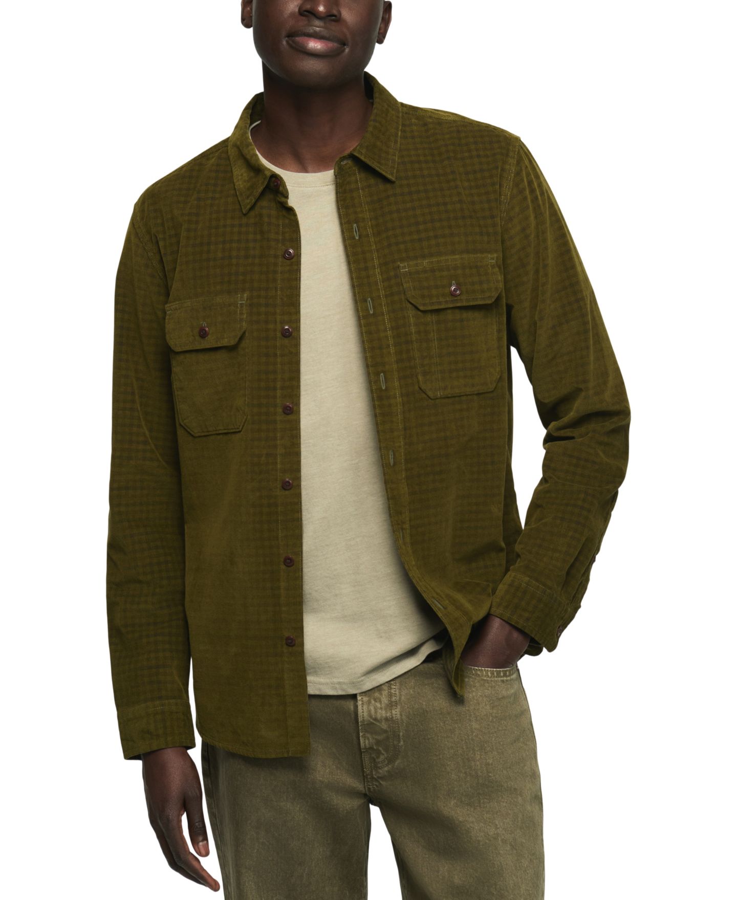 Мужской топ Lucky Brand Corduroy Plaid Long-Sleeve Workshirt, цвет: Зелёный клетчатый — фото 1