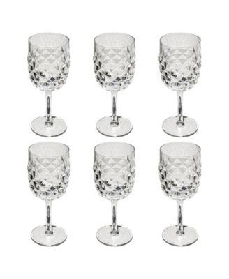 Diamond Cut Acrylic Goblet Wine Glasses, Set of 6