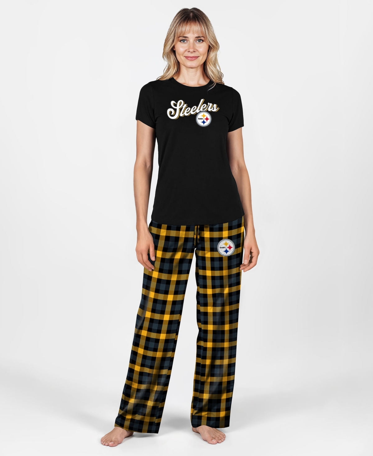 Concepts Sport Women's Pittsburgh Steelers Highland Sleep Set Plaid T-Shirt and Pajama Pants, 2-Piece
