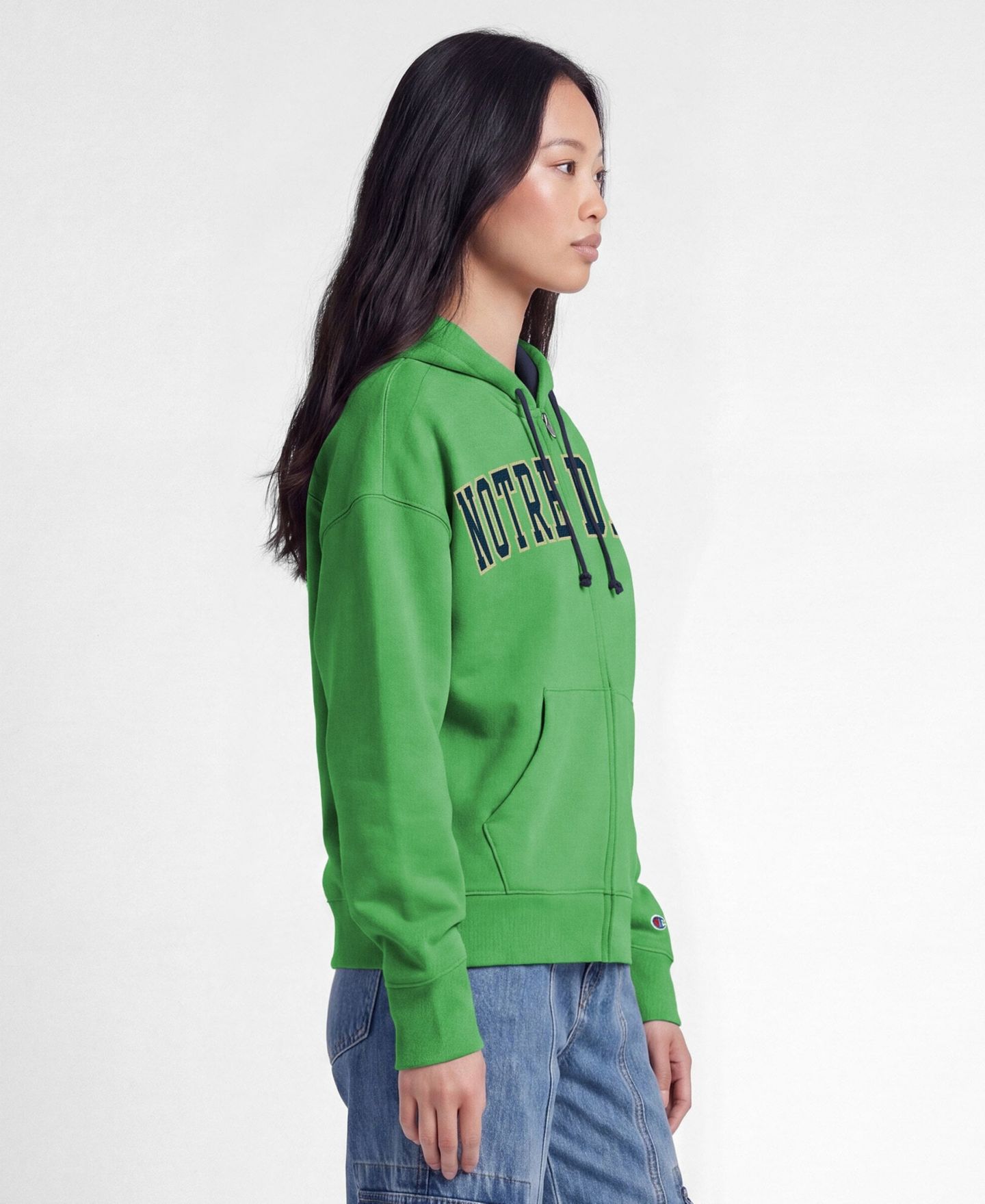 Женское флисовое худи на молнии Champion Notre Dame Fighting Irish Arch, зелёное — фото 4