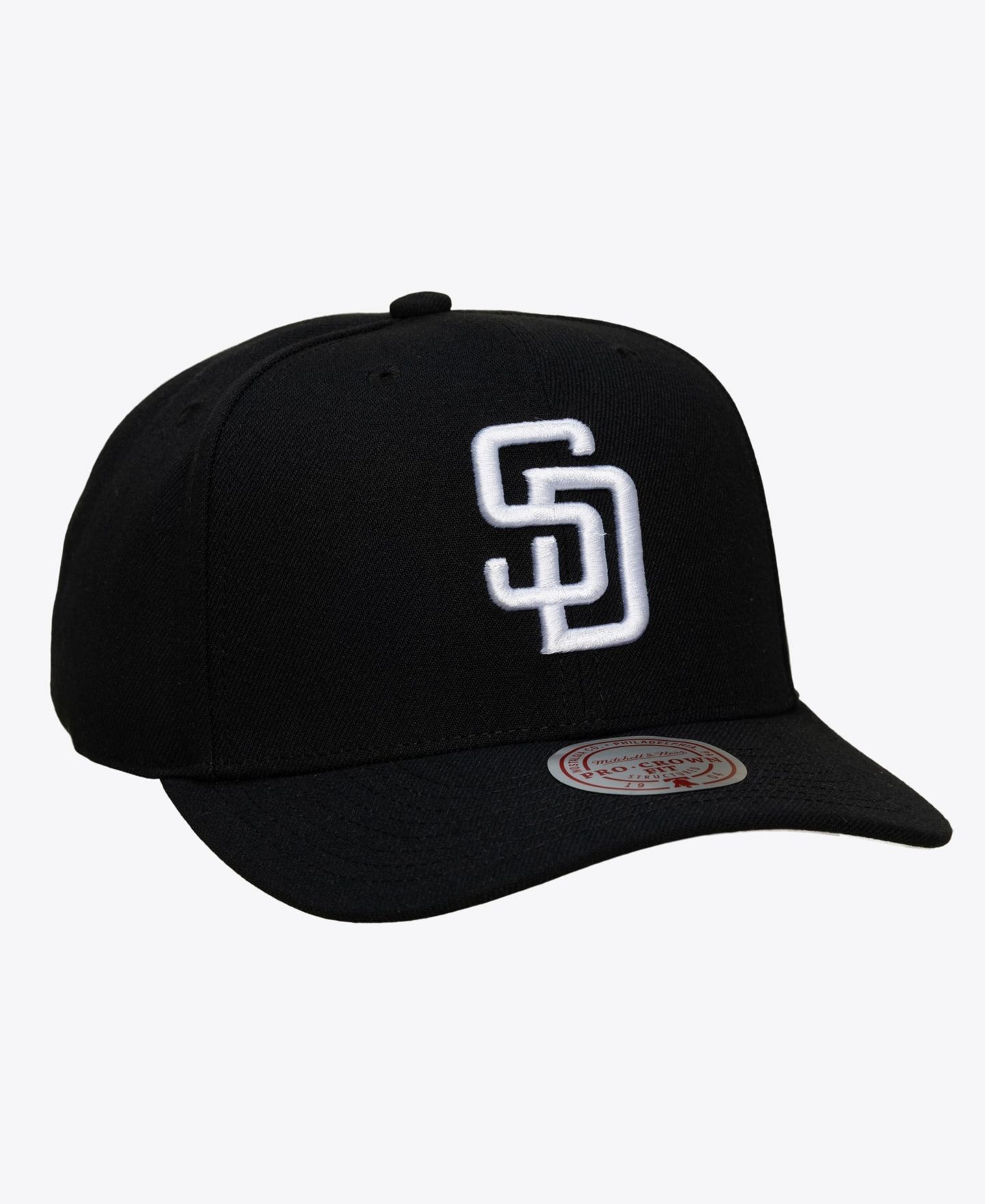 Мужская кепка Mitchell & Ness Black San Diego Padres Black and White Pro Crown Snapback — фото 3