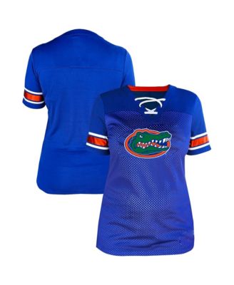 Women's Royal Florida Gators Plus Size Mesh Overlay Lace-Up Jersey T-Shirt