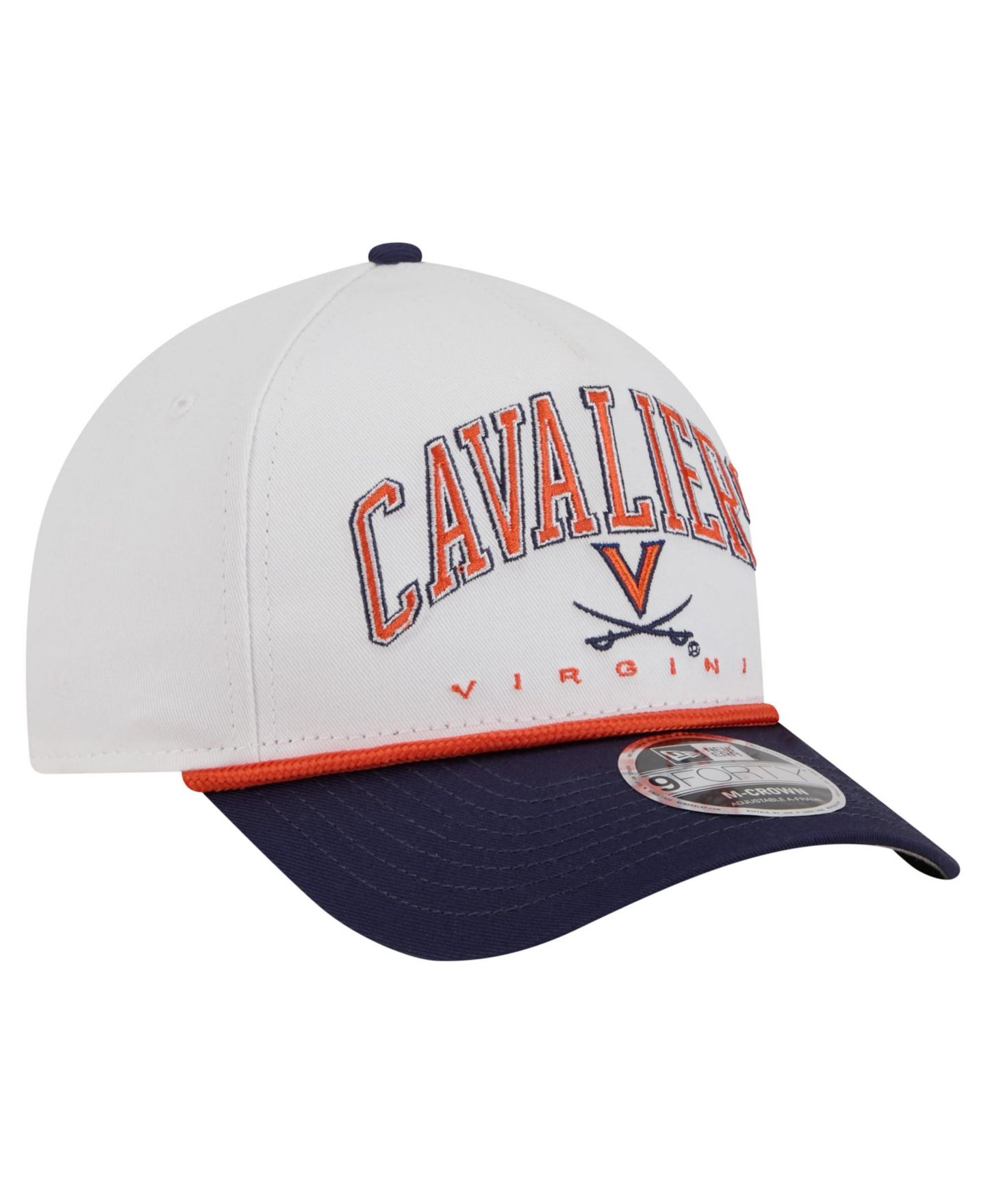 Мужская кепка New Era White/Navy Virginia Cavaliers Arch Two-Tone Rope 9FORTY A-Frame M-Crown Adjustable Hat — фото 3