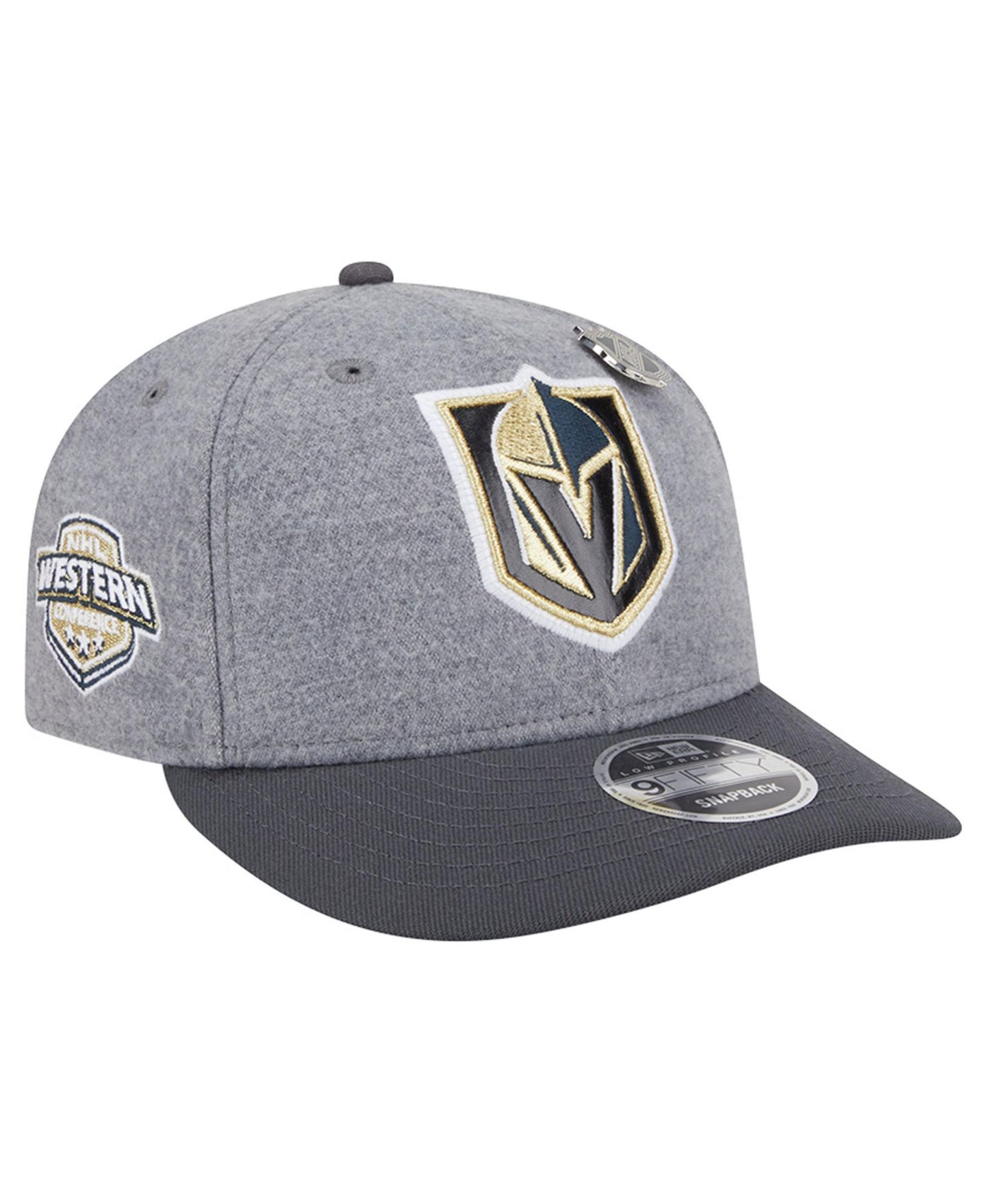 Мужская кепка New Era Gray/Black Vegas Golden Knights Wool Pin Low Profile 9FIFTY Snapback Hat — фото 1