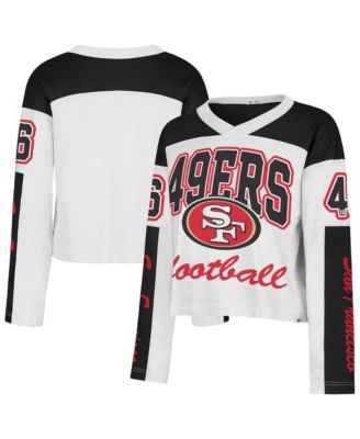 Women's White San Francisco 49ers Exclamation Metro V-Neck Long Sleeve Jersey T-Shirt