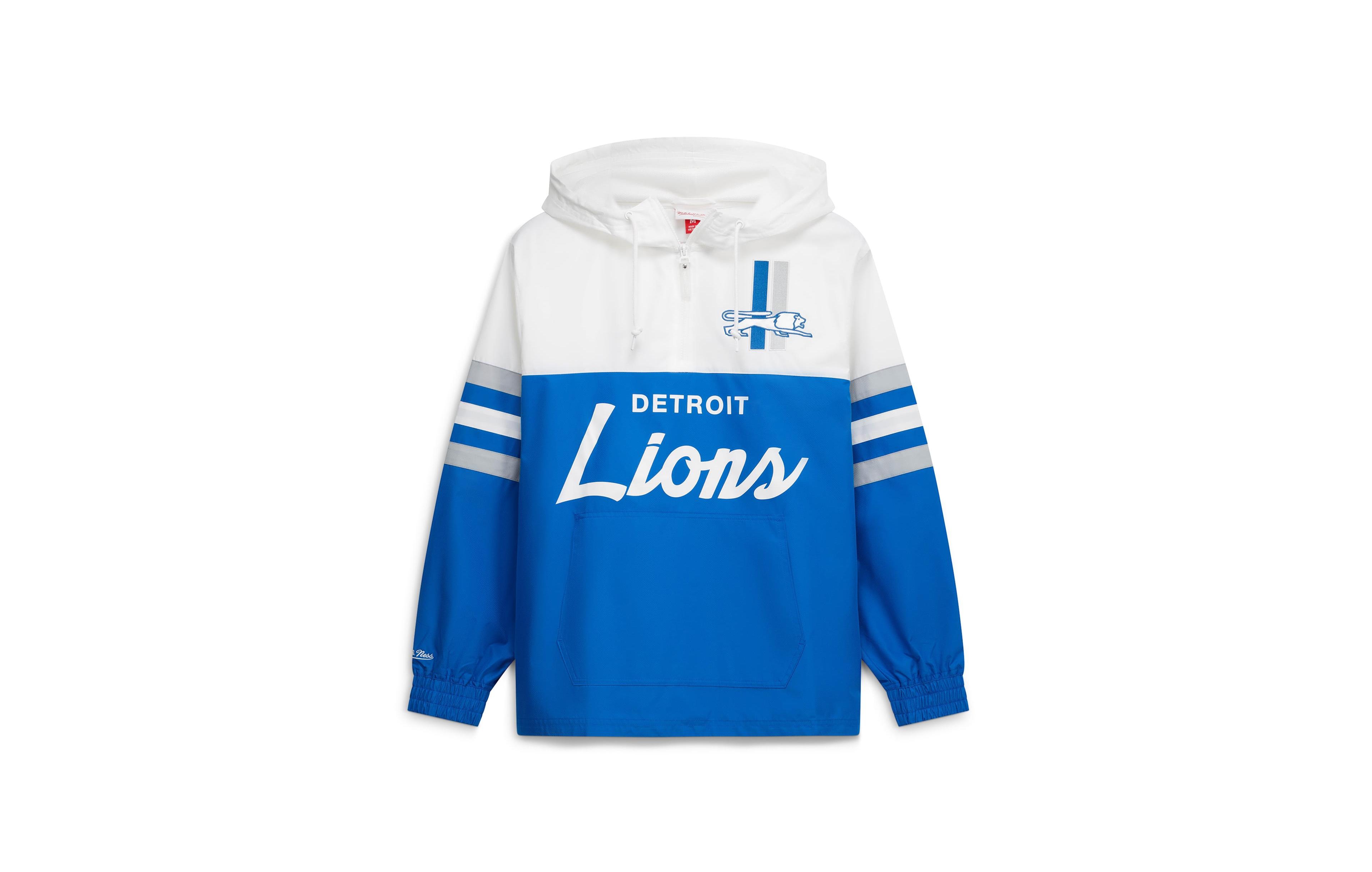 Mitchell & Ness Men's Detroit Lions Head Coach Quarter-Zip Hooded Windbreaker Jacket
