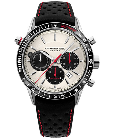 RAYMOND WEIL Men's Swiss Chronograph Freelancer Black Leather Strap Watch 43mm 7740-SC1-65221