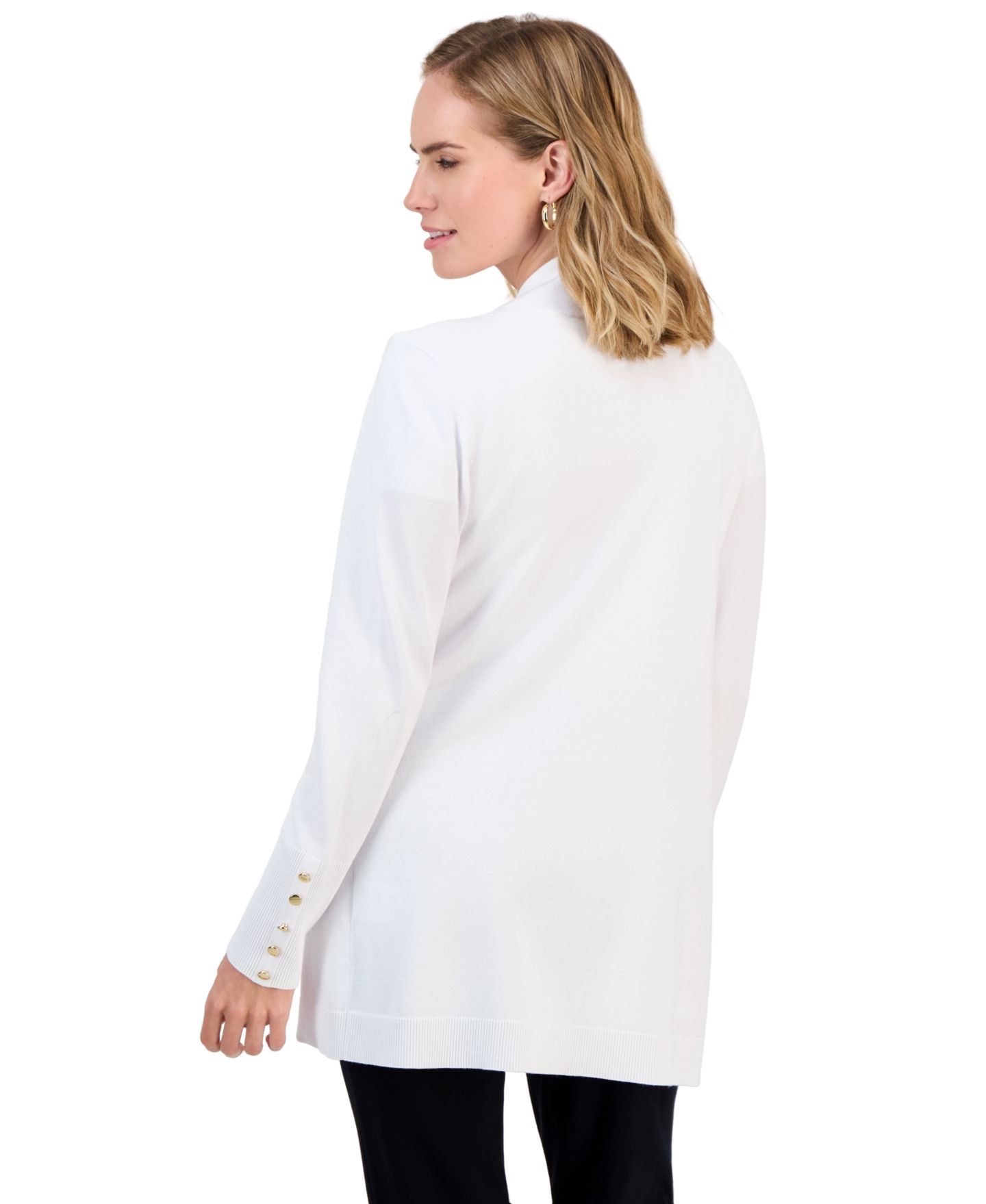 Женский кардиган JM Collection Petite Open-Front Button-Cuff Cardigan, цвет: Яркий белый — фото 5