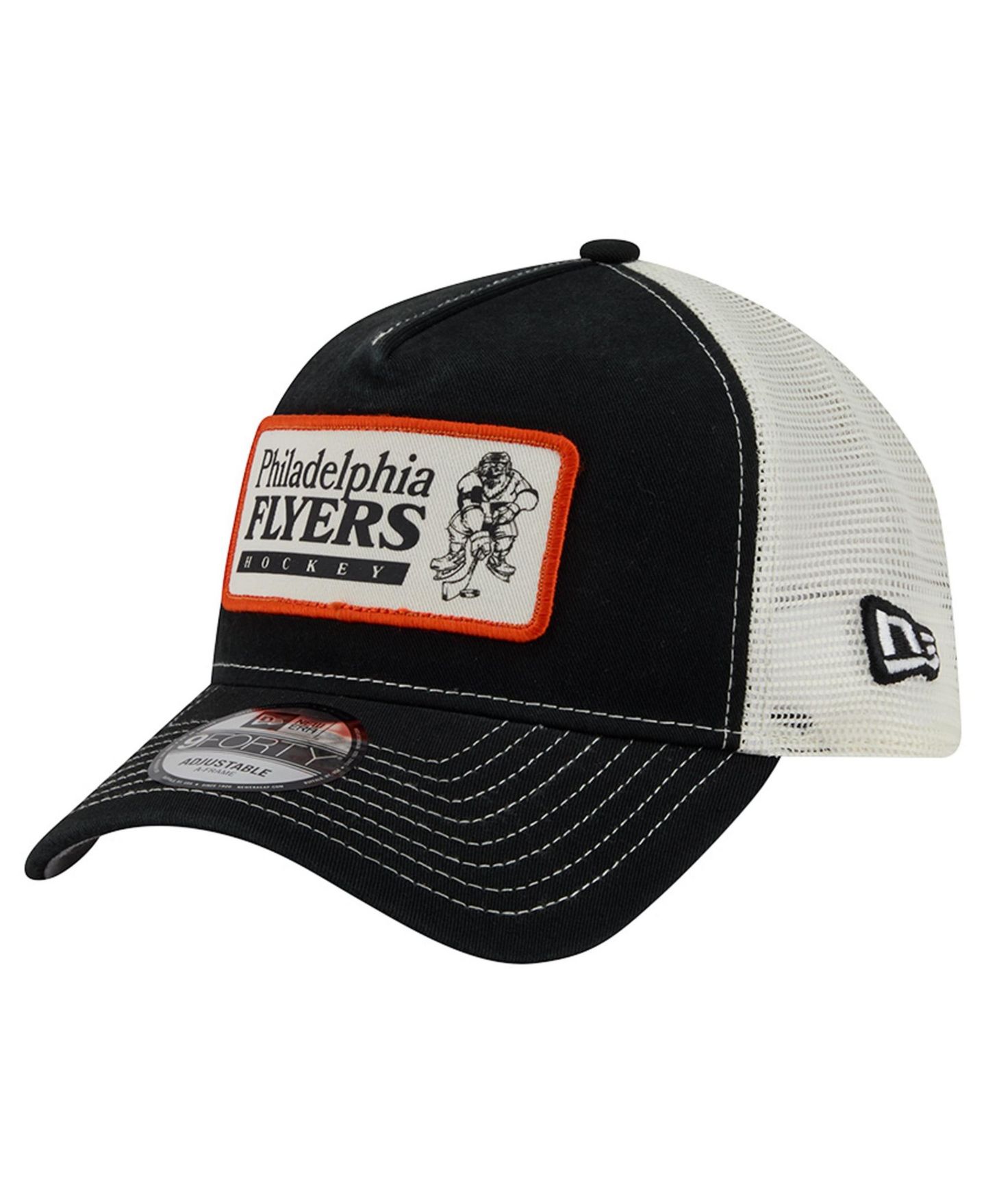 Мужская кепка New Era Black/White Philadelphia Flyers Skater Patch A-Frame 9FORTY Adjustable Trucker Hat — фото 3