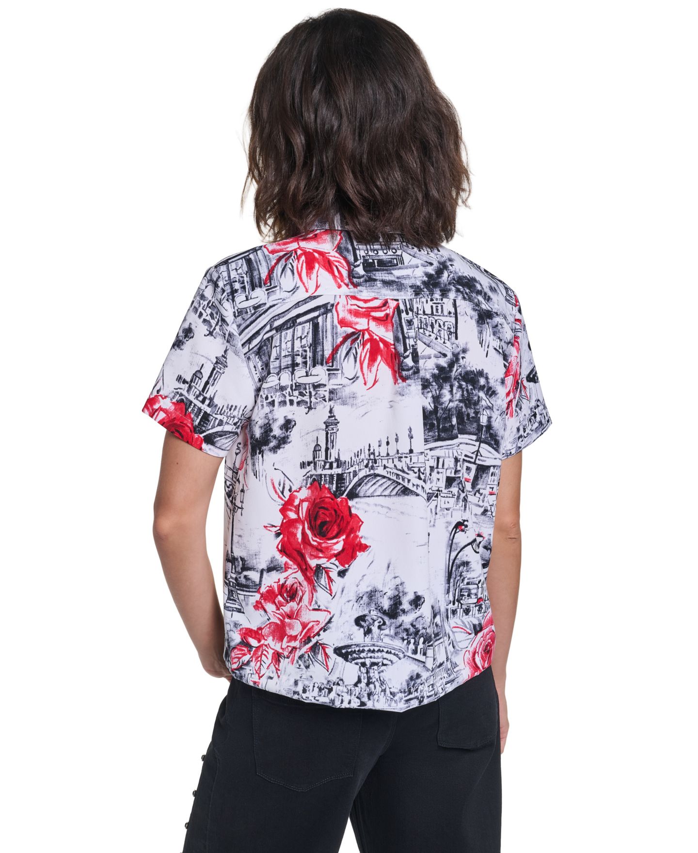 Женская блузка KARL LAGERFELD PARIS Allover-Print Short-Sleeve Button-Down, цвет: Белый / Красный разноцветный — фото 5