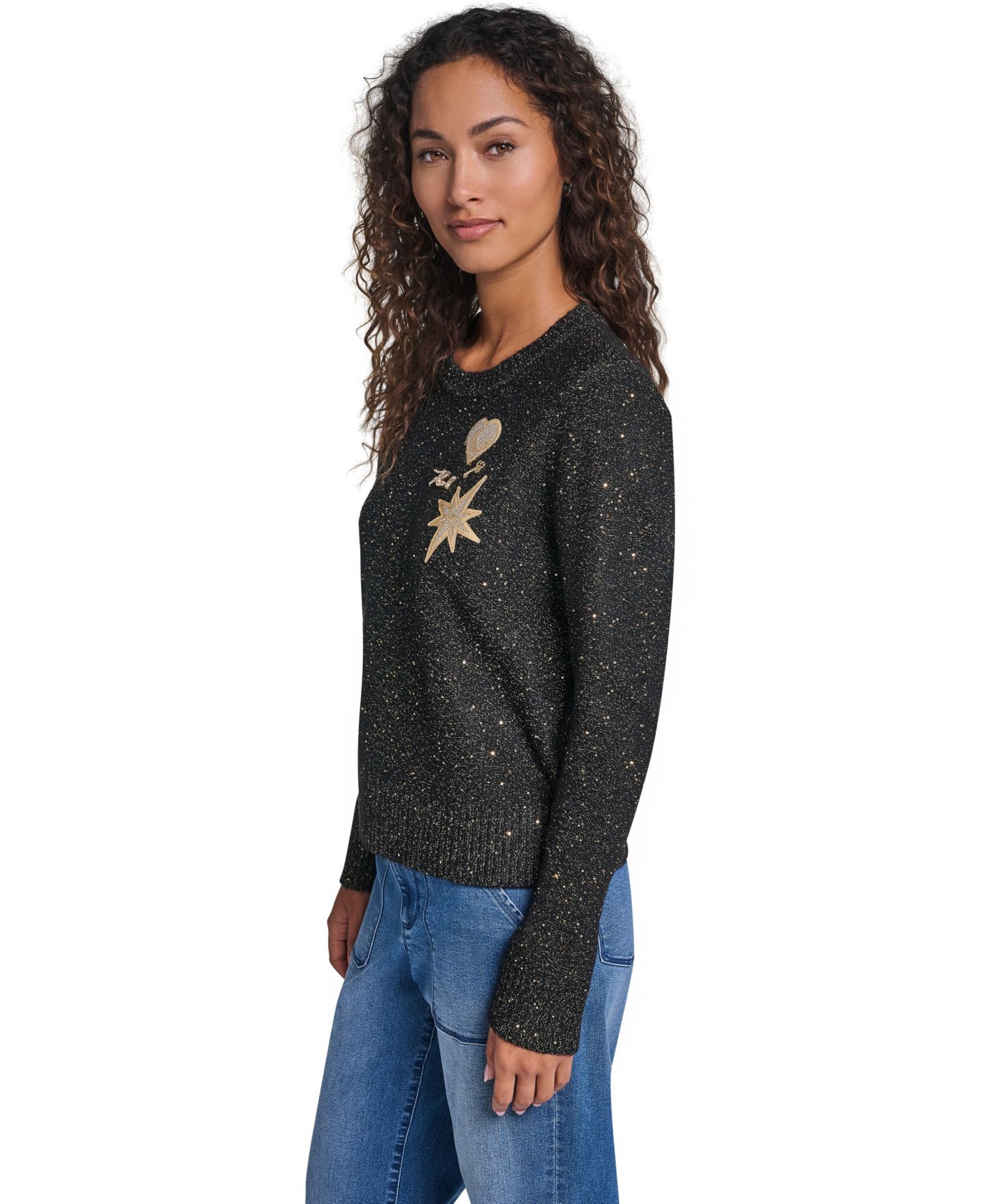 Женский свитер KARL LAGERFELD PARIS Whimsy Crewneck Long-Sleeve Metallic, цвет: Чёрный / Золотой — фото 4