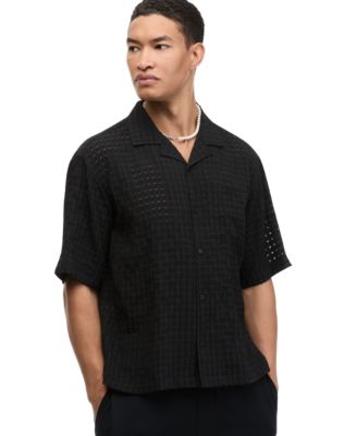 Men's Textured Check Short-Sleeve Camp-Collar Shirt, Macy's Exclusive