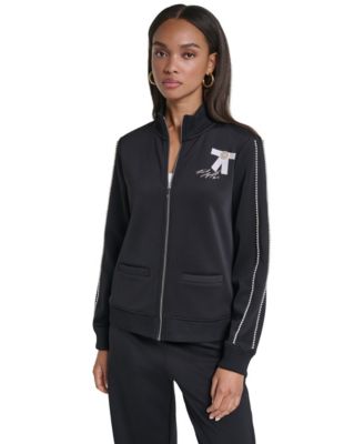 Women's Pin and Bow Imitation Pearl-Trim Zip-Up Jacket
