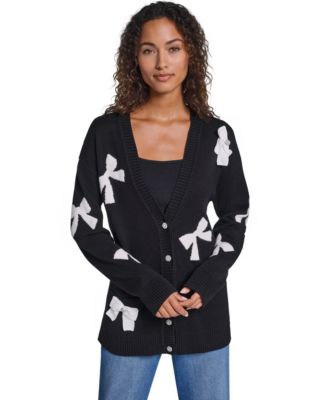 Women's Bow Long-Sleeve V-Neck Cardigan