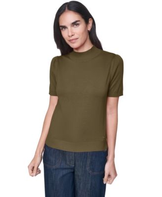 Women's Short-Sleeve Mock-Neck Puff-Sleeve Sweater