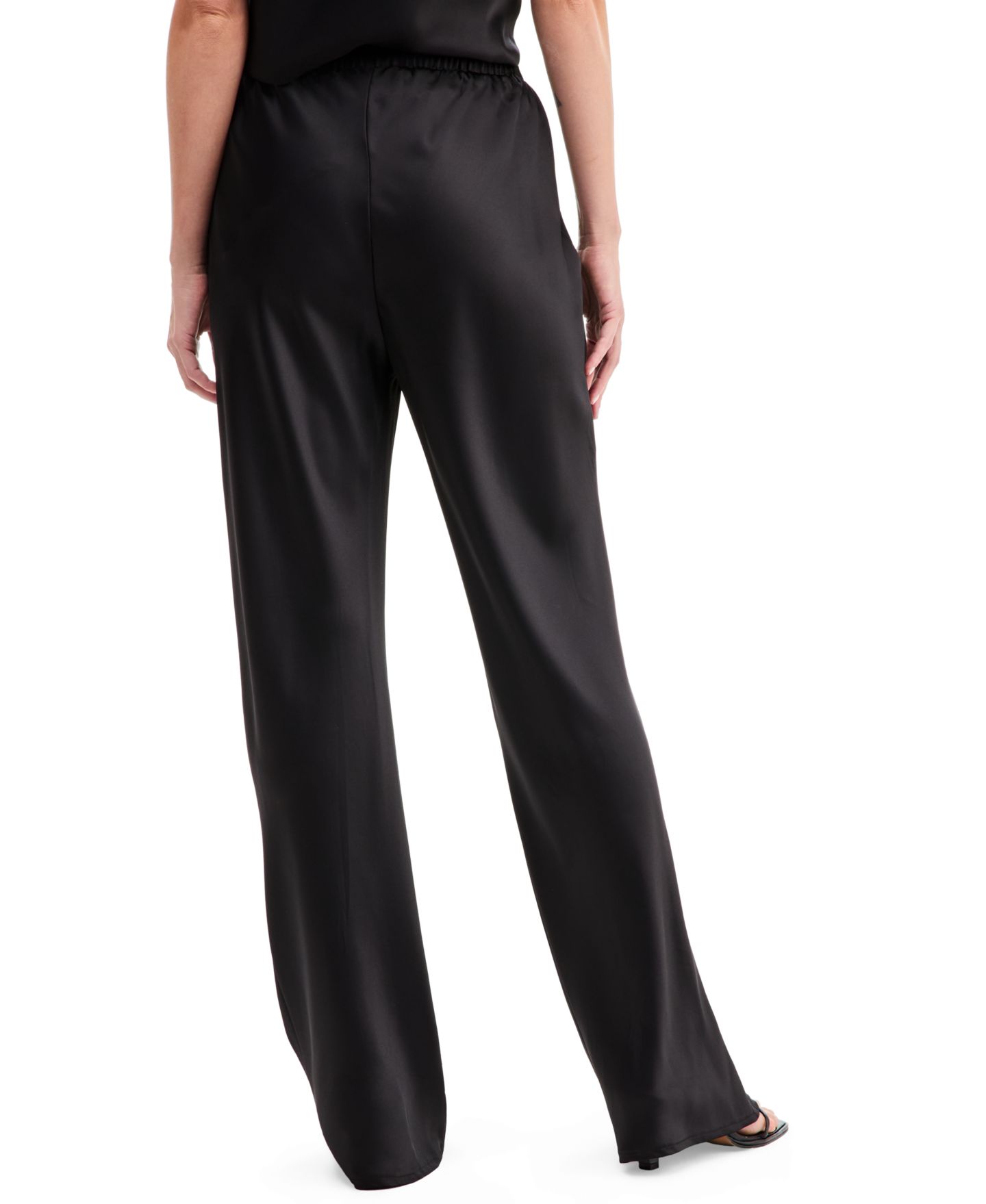 Женские брюки Bar III High-Waisted Drawstring Wide-Leg Satin, цвет: Чёрный — фото 2