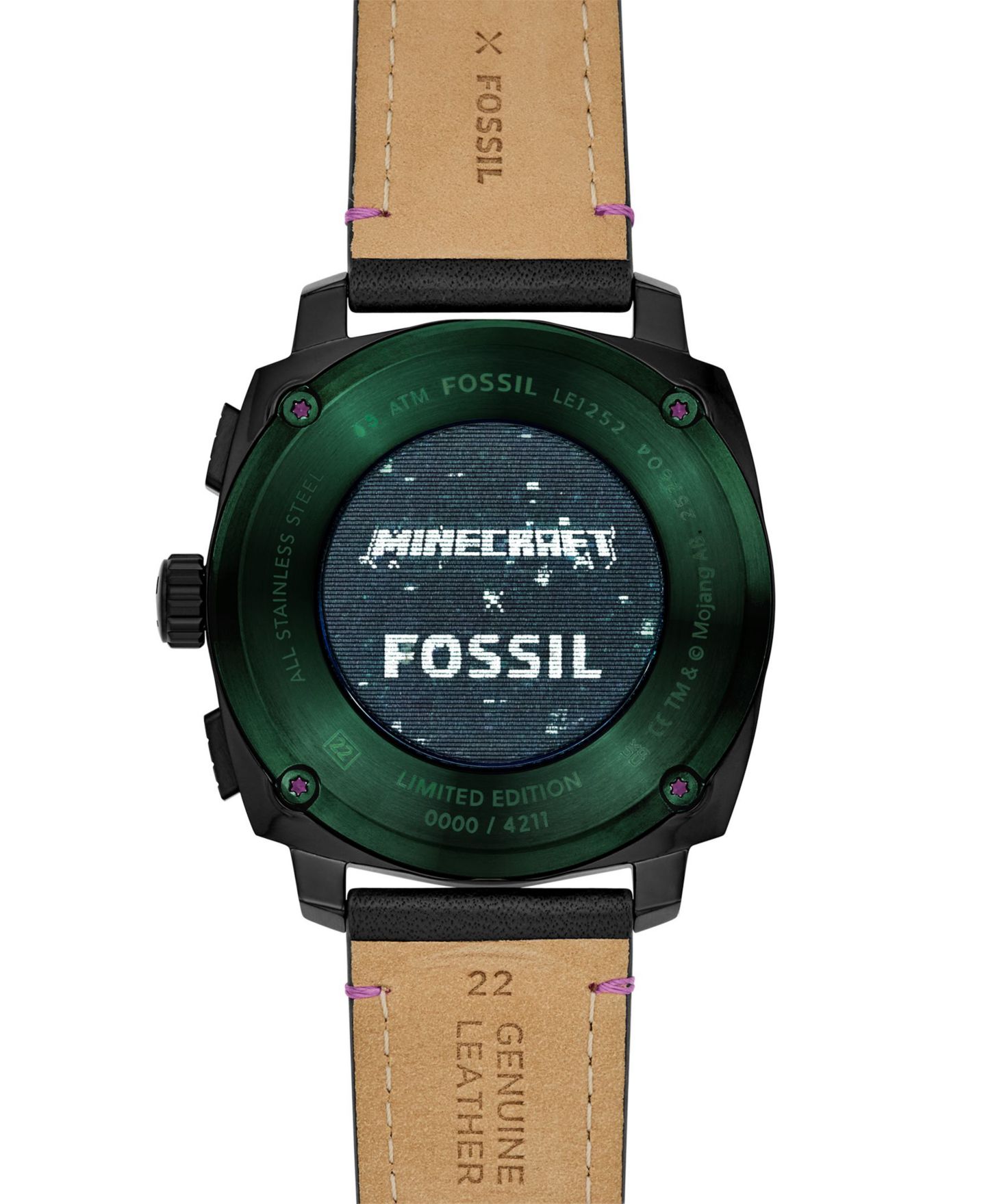 Часы Fossil Unisex Minecraft Quartz The End Leather Watch 44mm — фото 4