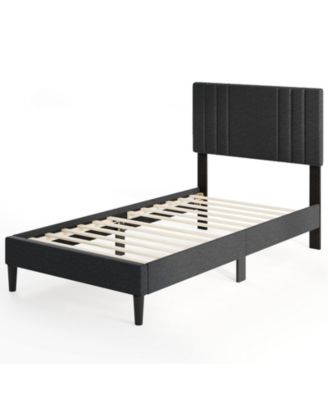 Full Queen Twin Size Bed Frame with Vertical Channel Tufted Headboard and Wooden Slats Twin Size