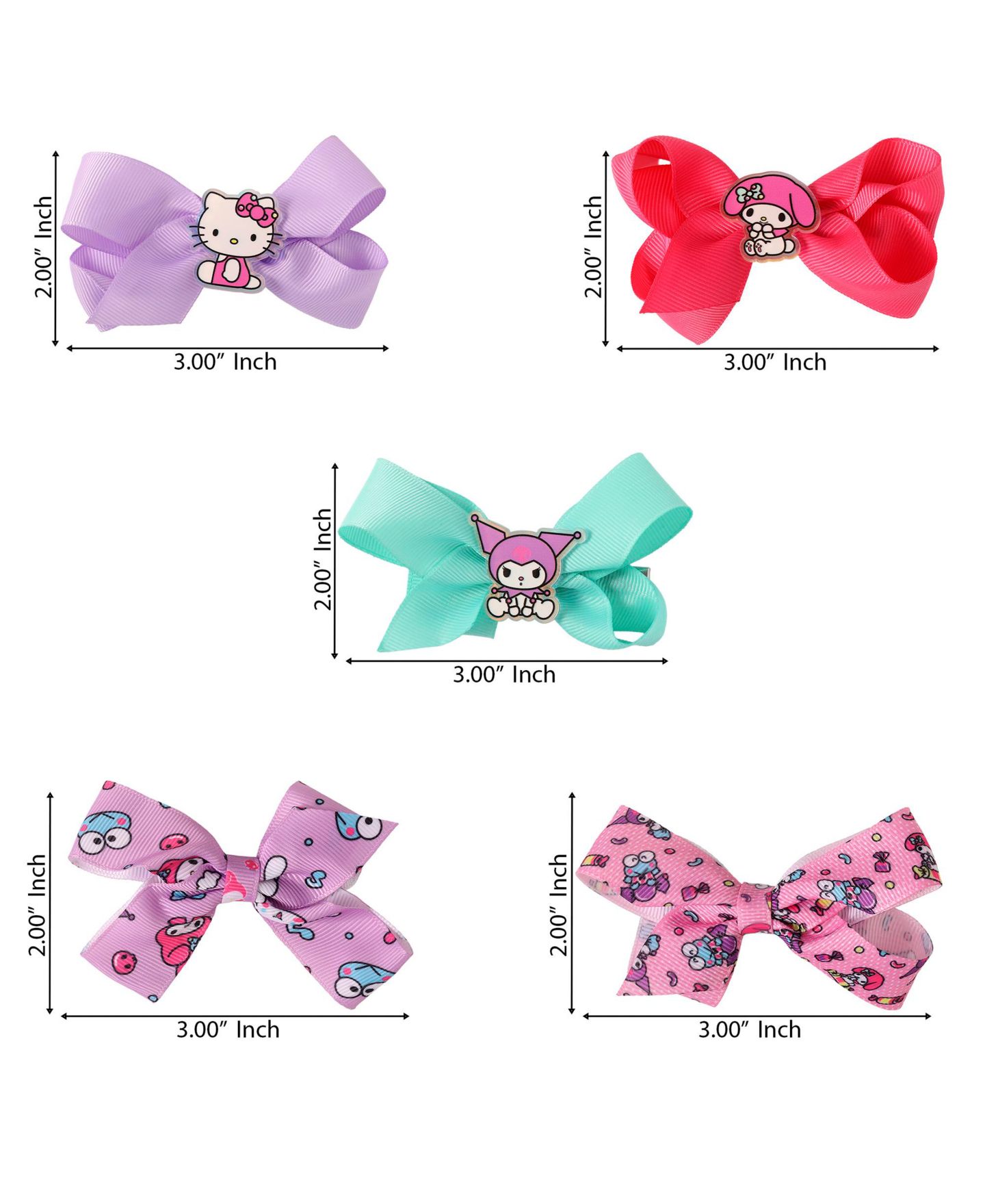 Аксессуары для волос Hello Kitty and Friends Officially Licensed Alligator Clip Hair Bow Clips, 10-Piece Set для девочек, цвет: Фиолетовый — фото 5
