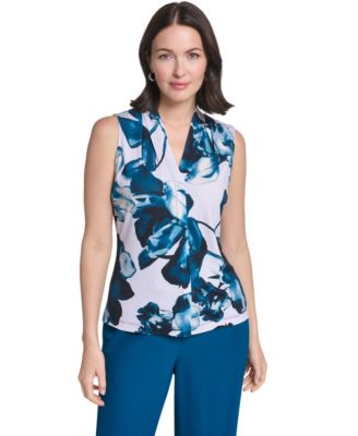 Women's Floral Pintuck V-Neck Blouse