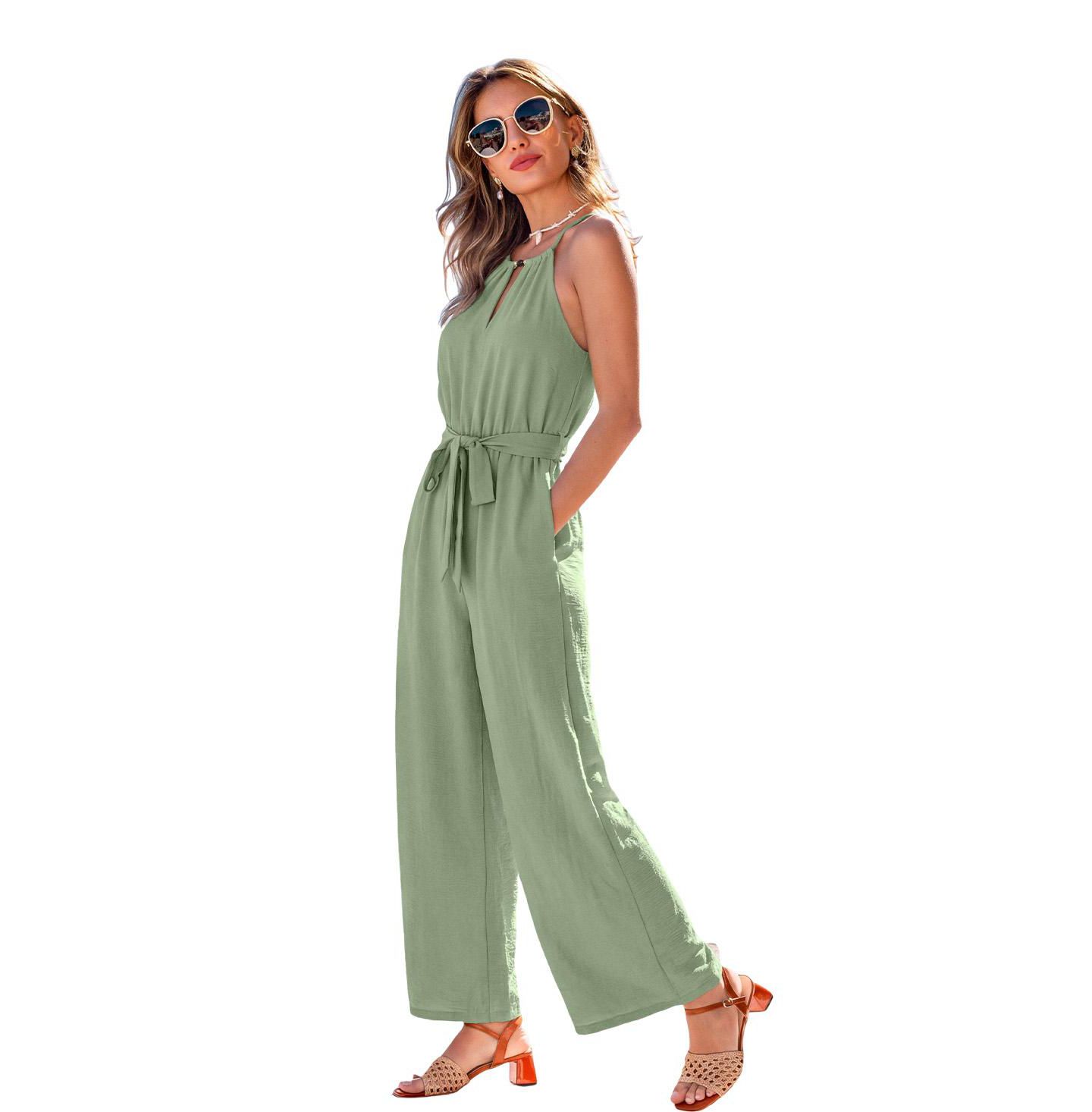 Женский комбинезон Cupshe Halter Keyhole Wide-Leg Jumpsuit, цвет: Пастельный зелёный — фото 2