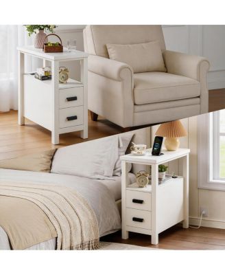 End Table with Charging Station and 2 Drawers