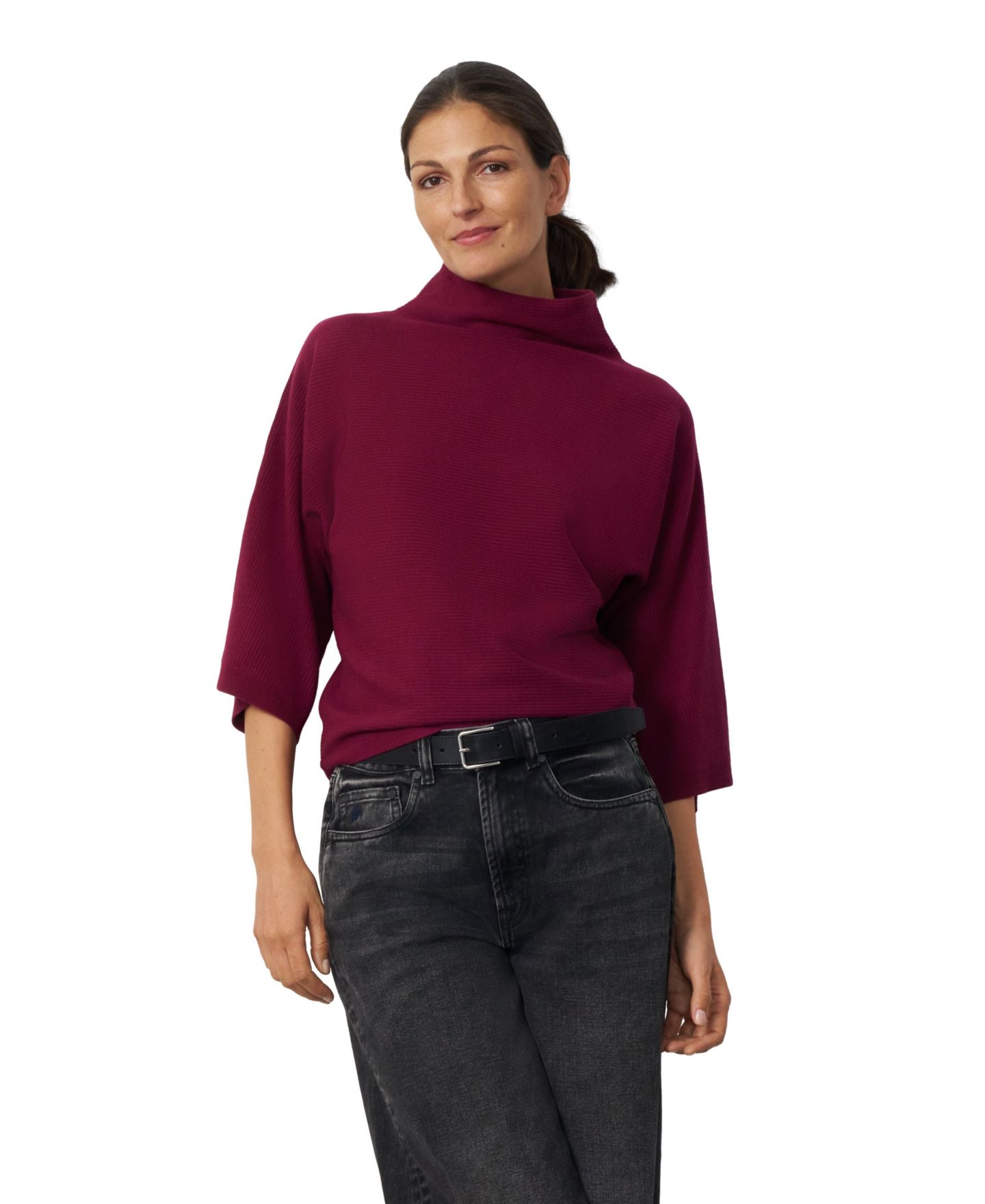 Женский свитер Cable & Gauge Mock Neck Rib-Knit Dolman, цвет: Свекольный красный — фото 1