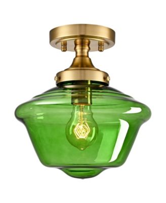 Schoolhouse Light Fixtures Green Glass Semi Flush Mount Ceiling Light