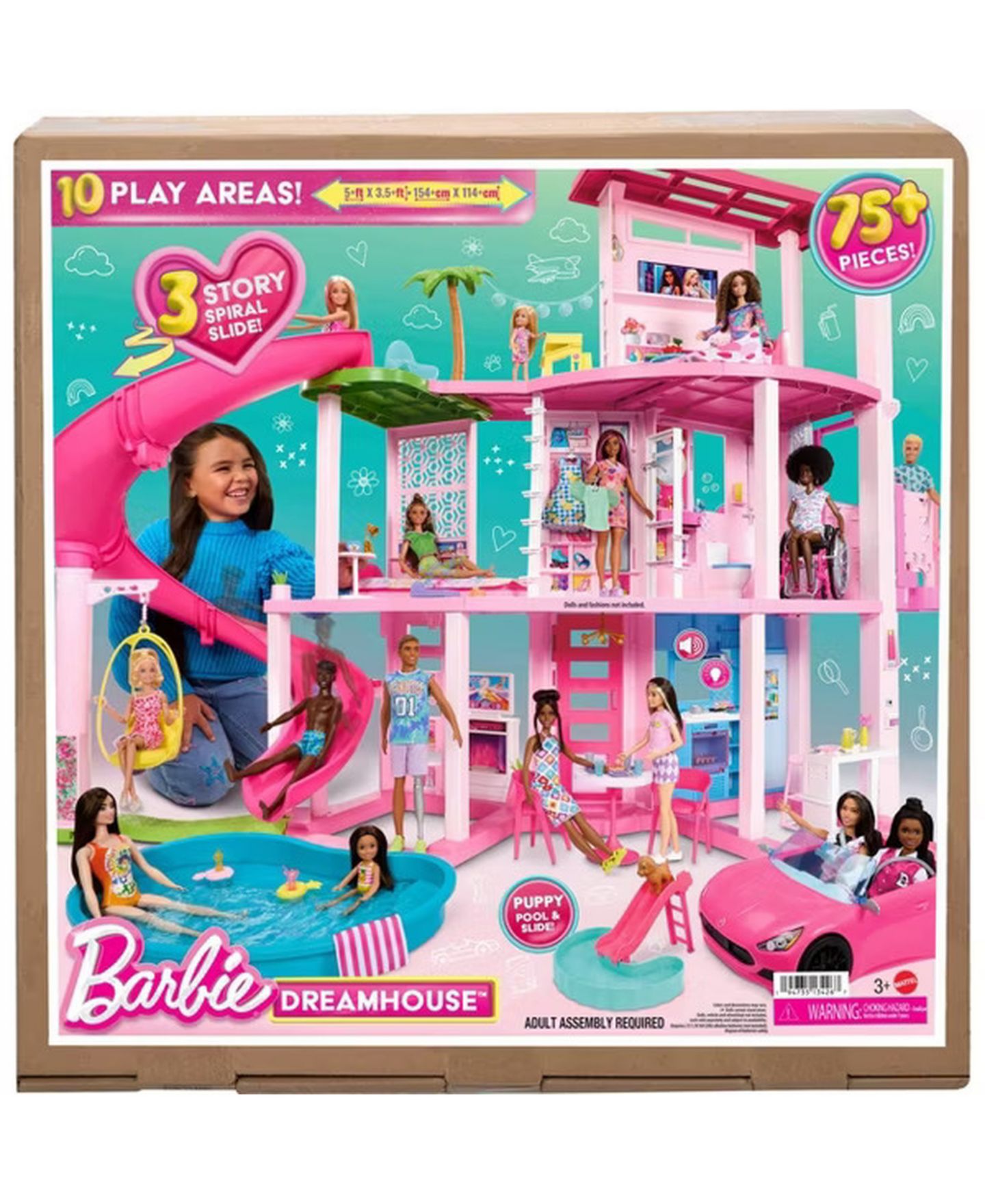 Детский кукольный домик Barbie Dreamhouse, 75+ Pieces, Pool Party Doll House With 3 Story Slide — фото 8