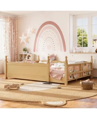  Queen Montessori Floor Bed with Guardrails, Bookshelf