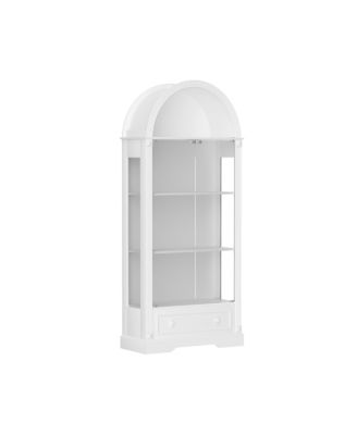 70.9" Farmhouse Arched Glass Display Cabinet with LED and Drawers