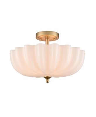 3-Light Semi Flush Mount Ceiling Light Brass with Milk Glass