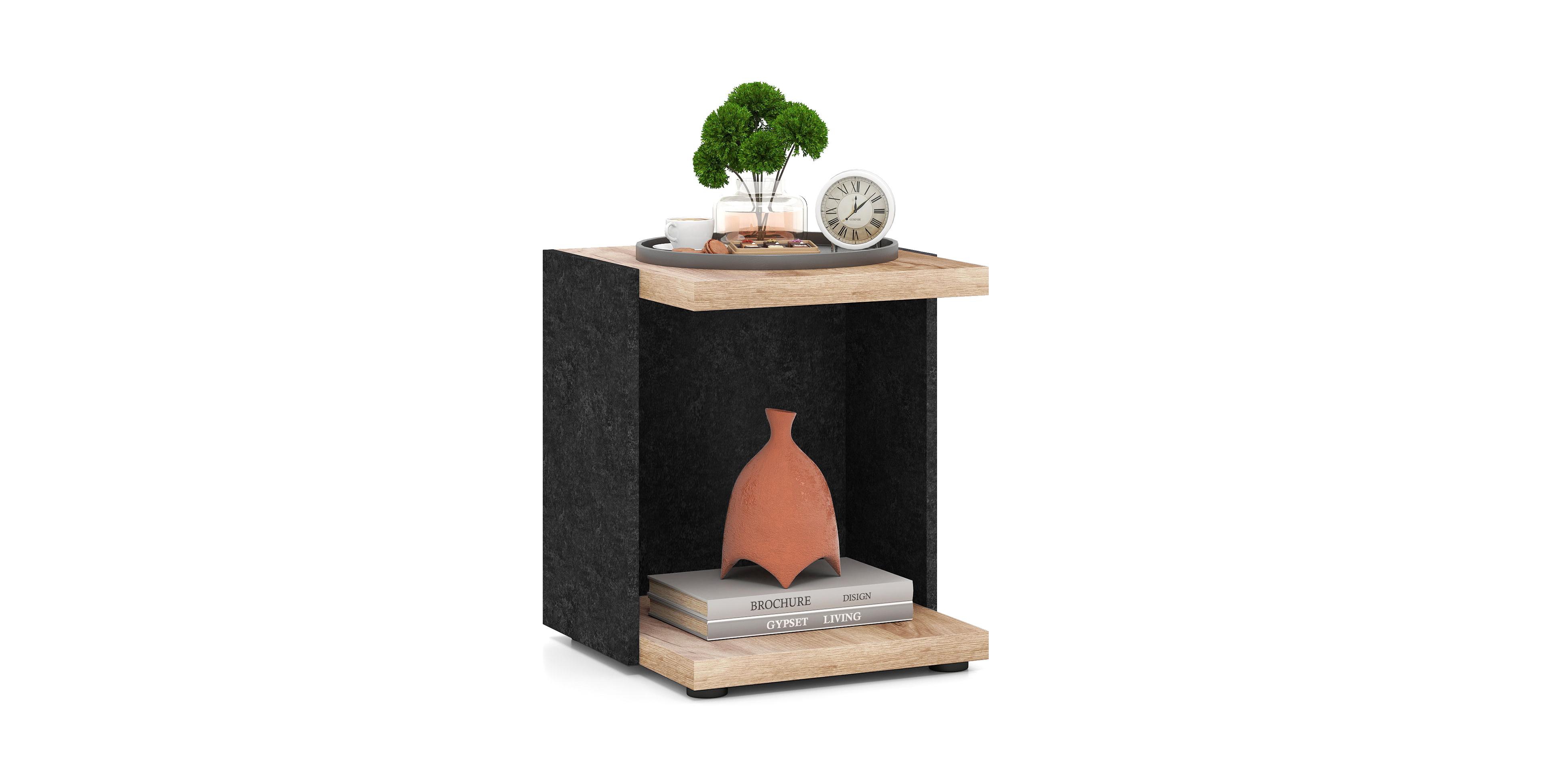 Mecale End Table 2 Tier Sofa Side Table with Open Storage Shelf