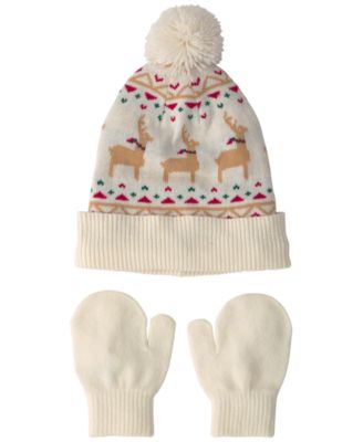 Toddler Boys' and Girls' 2T-4T Fair Isle Pom-Pom Beanie & Mittens, 2-Piece Set